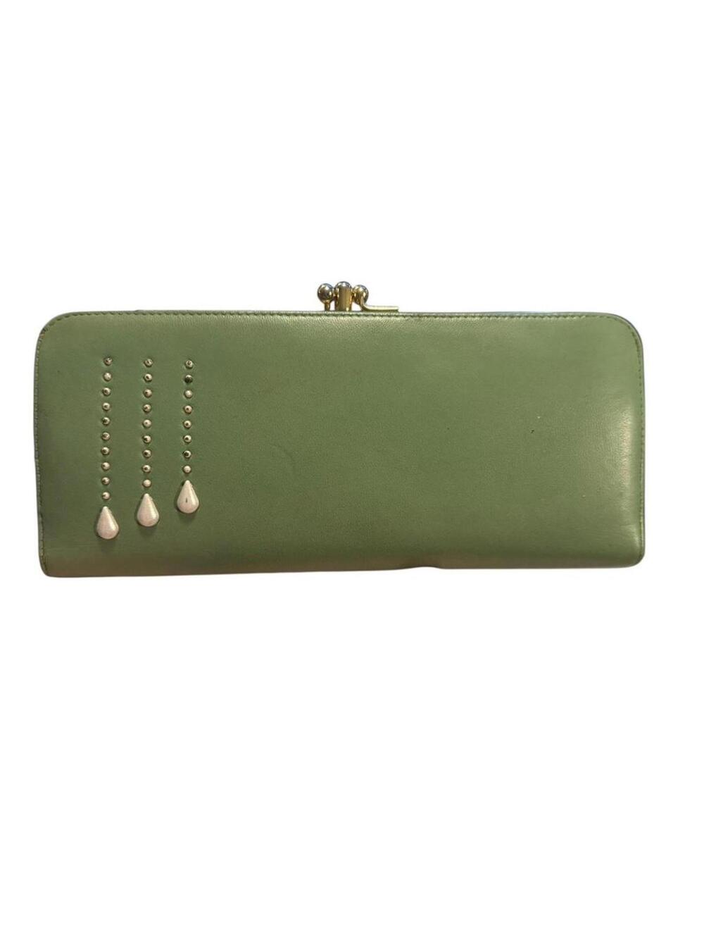 Vintage Baronet green leather wallet with kiss-lock frame closure